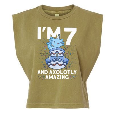 I'm 7 Bday Axolotl Party Cute 7th Birthday Axolotl Garment-Dyed Women's Muscle Tee