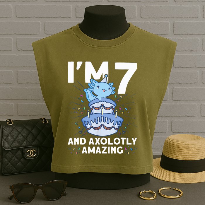 I'm 7 Bday Axolotl Party Cute 7th Birthday Axolotl Garment-Dyed Women's Muscle Tee