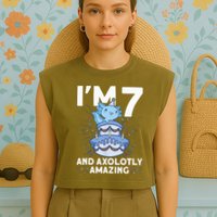 I'm 7 Bday Axolotl Party Cute 7th Birthday Axolotl Garment-Dyed Women's Muscle Tee