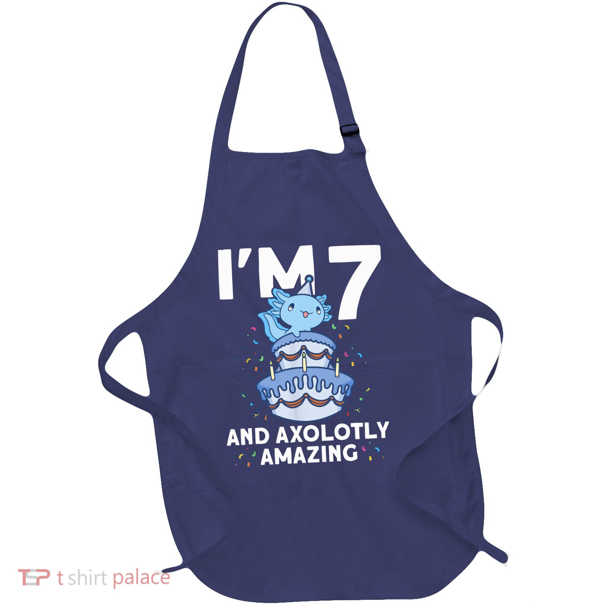 I'm 7 Bday Axolotl Party Cute 7th Birthday Axolotl Apron