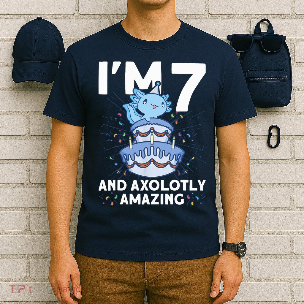 I'm 7 Bday Axolotl Party Cute 7th Birthday Axolotl T-Shirt