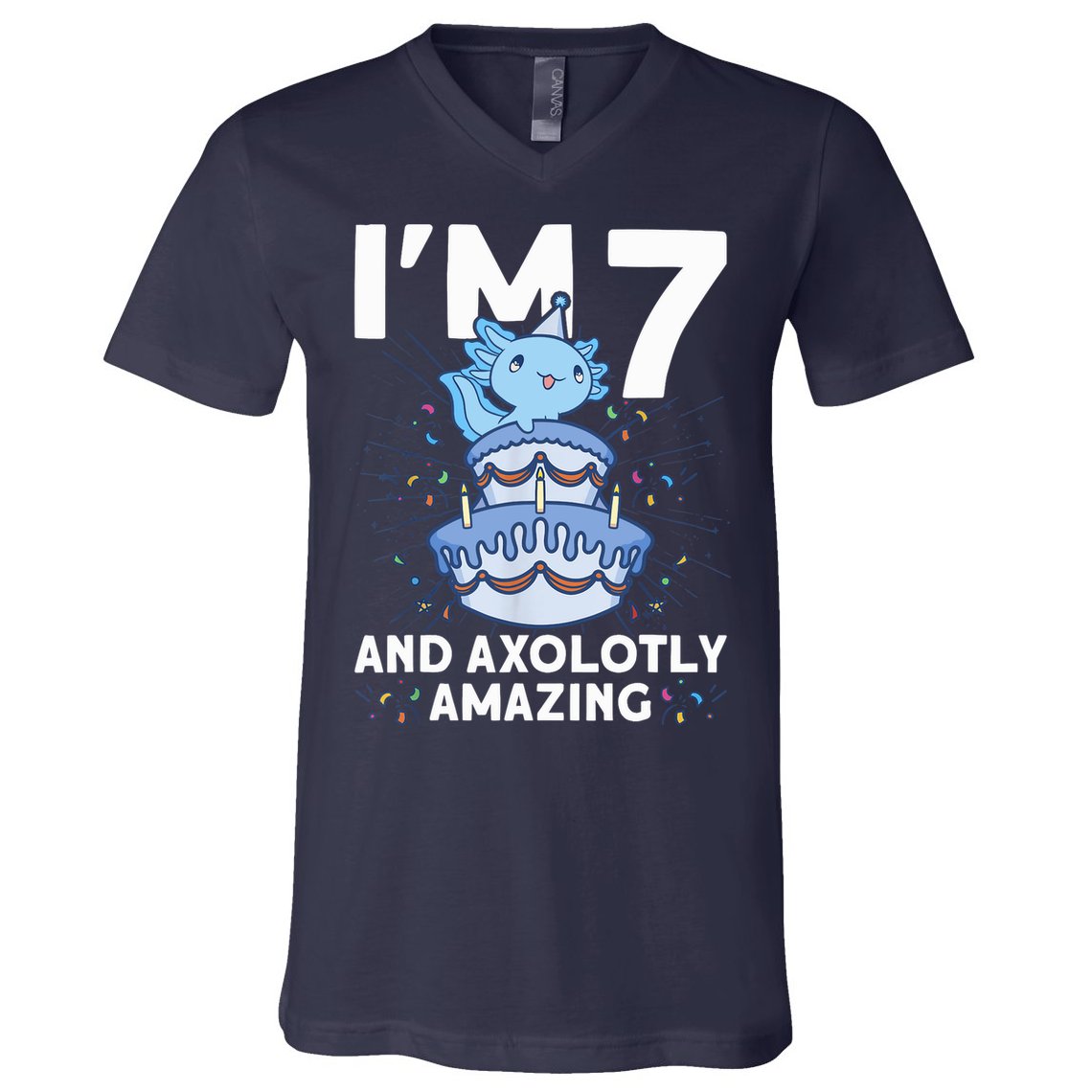 I'm 7 Bday Axolotl Party Cute 7th Birthday Axolotl V-Neck T-Shirt