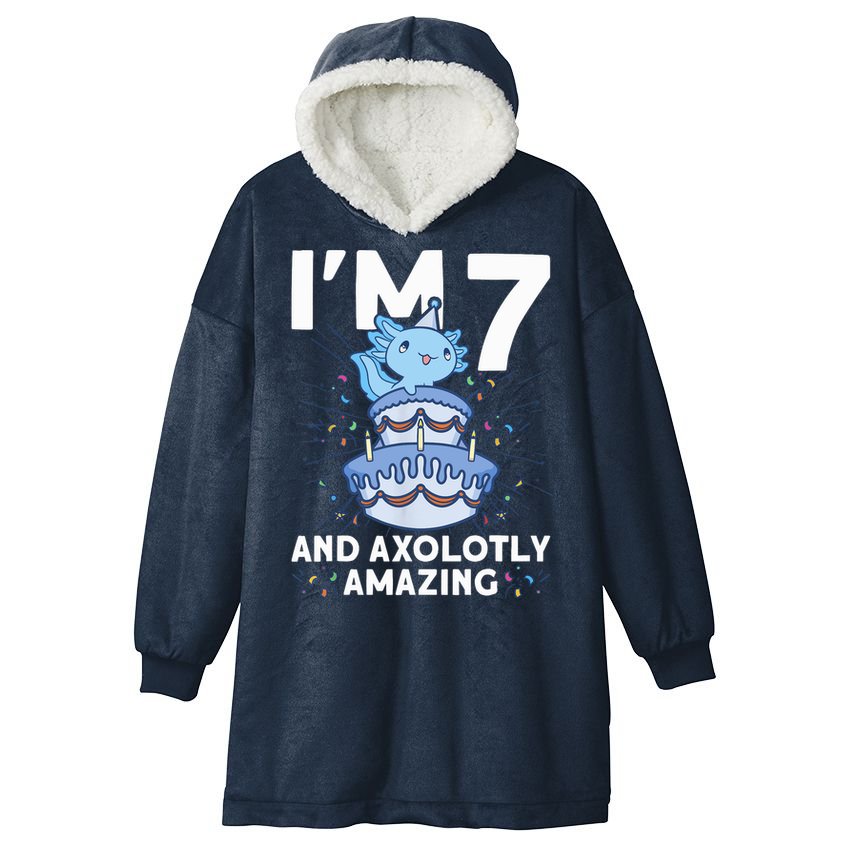I'm 7 Bday Axolotl Party Cute 7th Birthday Axolotl Hooded Wearable Blanket