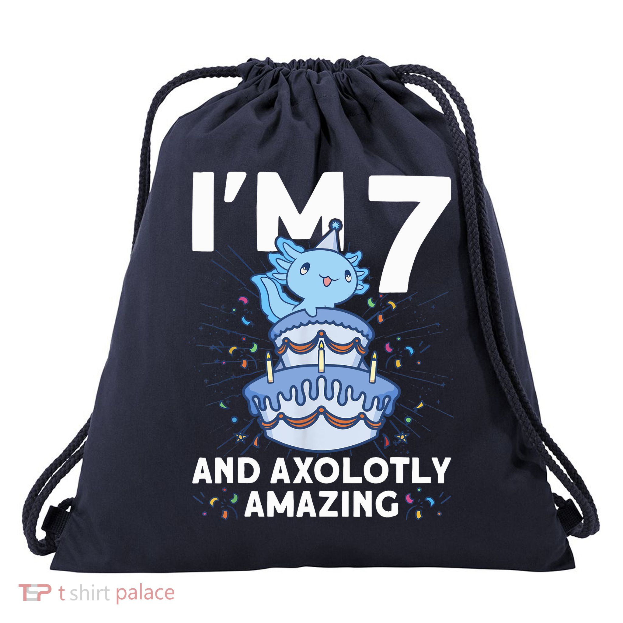 I'm 7 Bday Axolotl Party Cute 7th Birthday Axolotl Drawstring Bag
