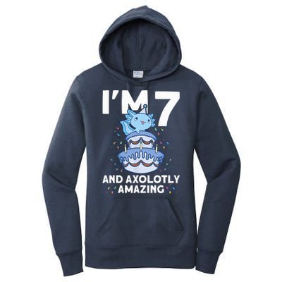 I'm 7 Bday Axolotl Party Cute 7th Birthday Axolotl Women's Pullover Hoodie