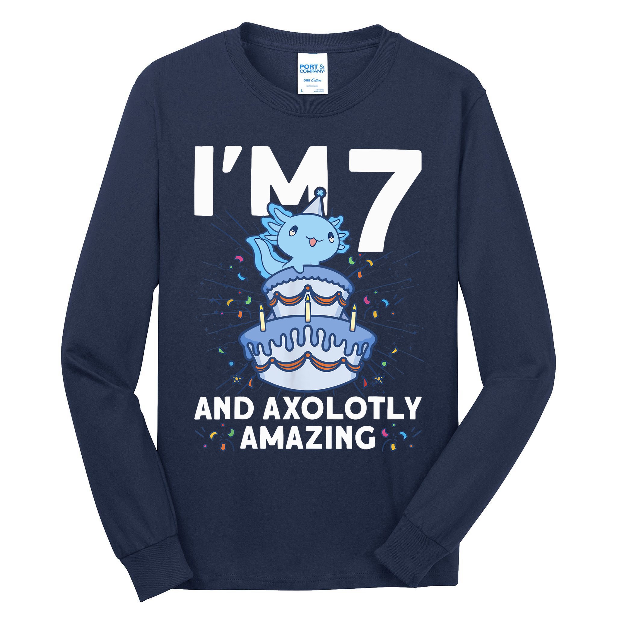I'm 7 Bday Axolotl Party Cute 7th Birthday Axolotl Tall Long Sleeve T-Shirt