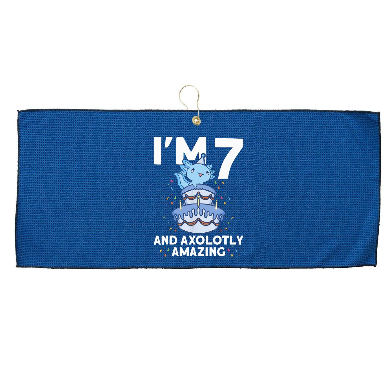 I'm 7 Bday Axolotl Party Cute 7th Birthday Axolotl Large Microfiber Waffle Golf Towel