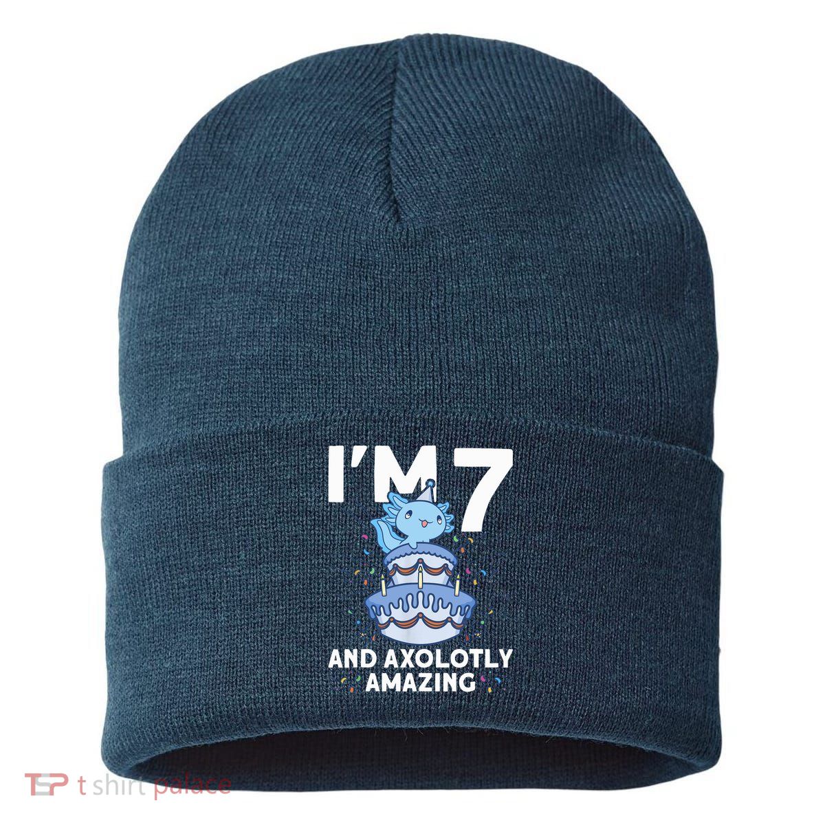 I'm 7 Bday Axolotl Party Cute 7th Birthday Axolotl Sustainable Knit Beanie