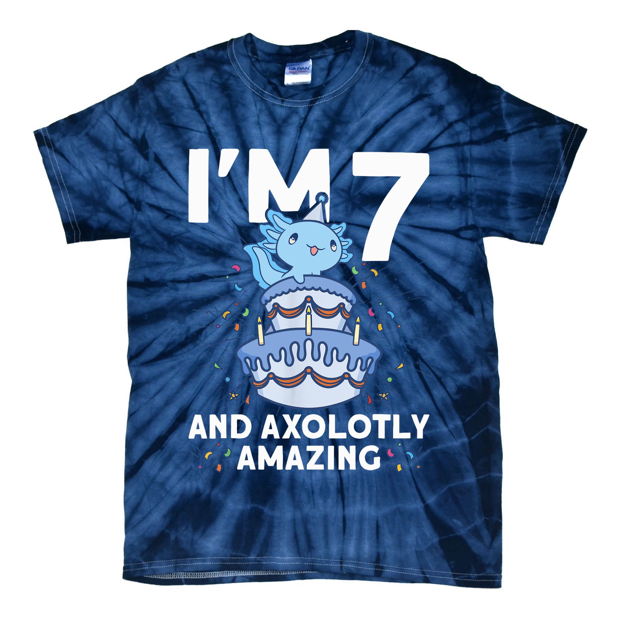 I'm 7 Bday Axolotl Party Cute 7th Birthday Axolotl Tie-Dye T-Shirt