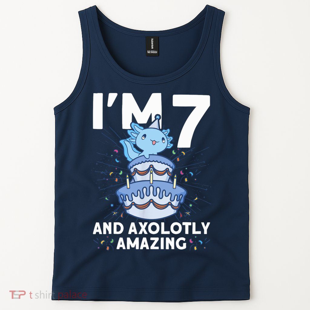 I'm 7 Bday Axolotl Party Cute 7th Birthday Axolotl Tank Top