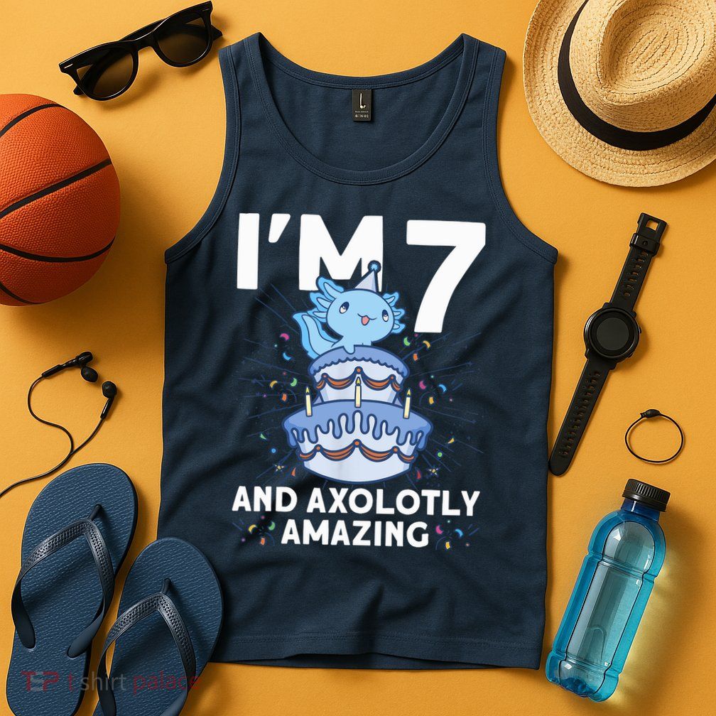 I'm 7 Bday Axolotl Party Cute 7th Birthday Axolotl Tank Top