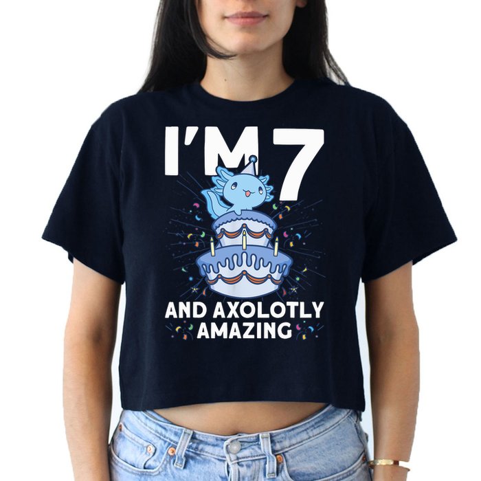 I'm 7 Bday Axolotl Party Cute 7th Birthday Axolotl Crop Top