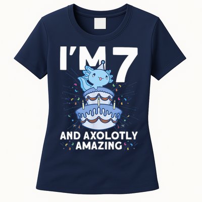 I'm 7 Bday Axolotl Party Cute 7th Birthday Axolotl Womens T-Shirt