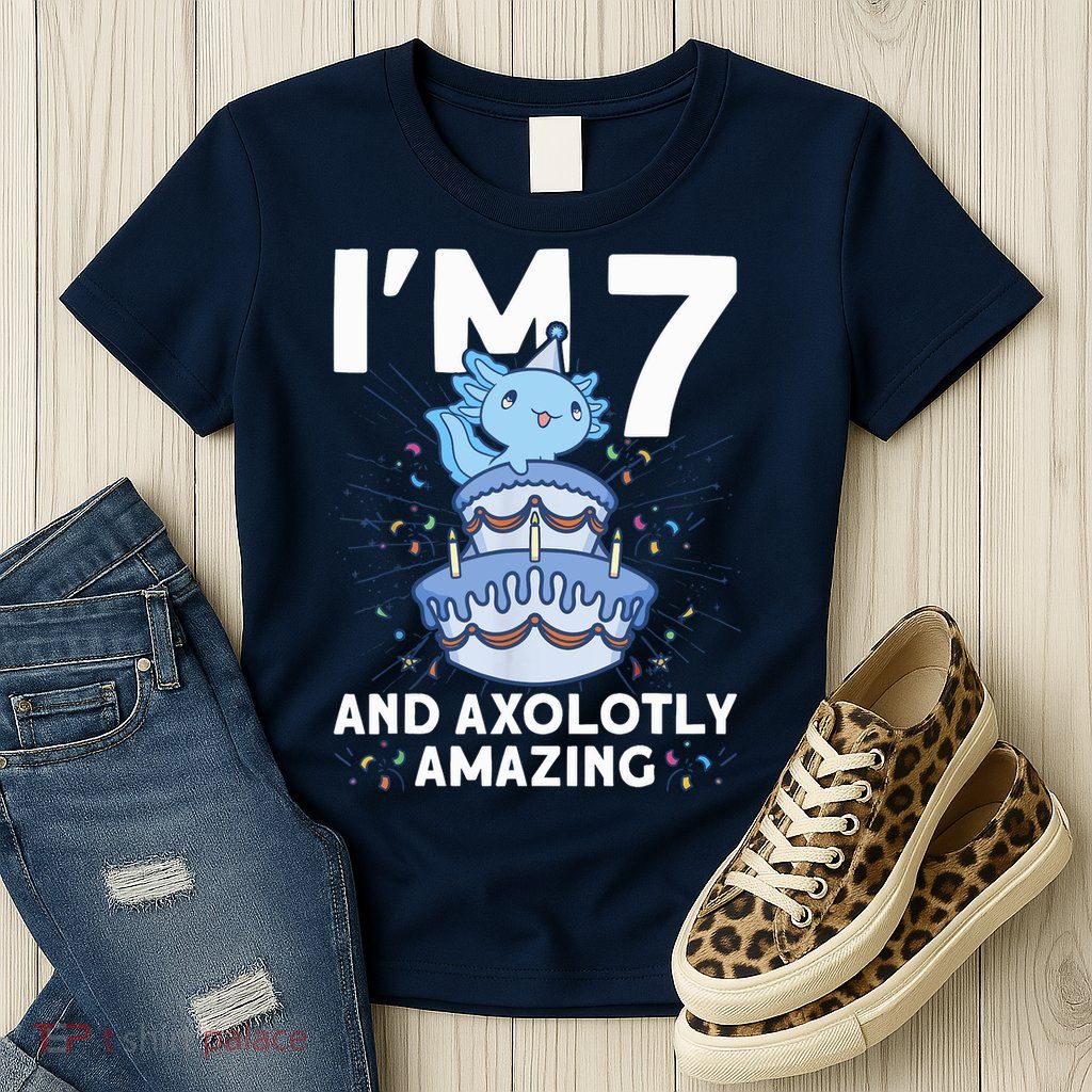 I'm 7 Bday Axolotl Party Cute 7th Birthday Axolotl Womens T-Shirt
