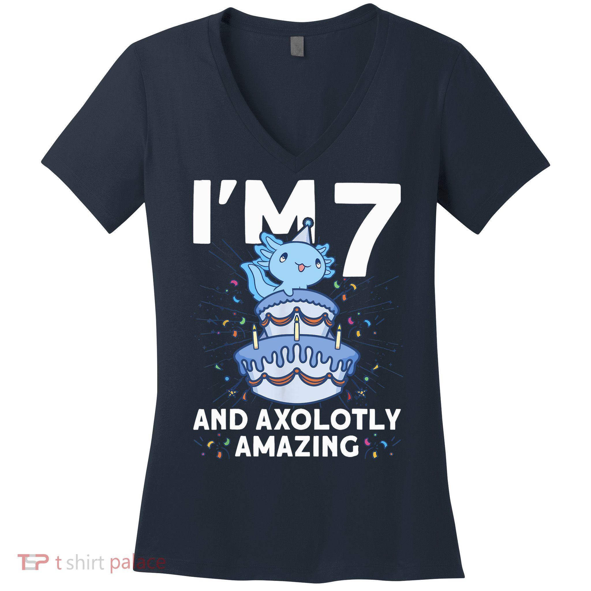 I'm 7 Bday Axolotl Party Cute 7th Birthday Axolotl Women's V-Neck T-Shirt