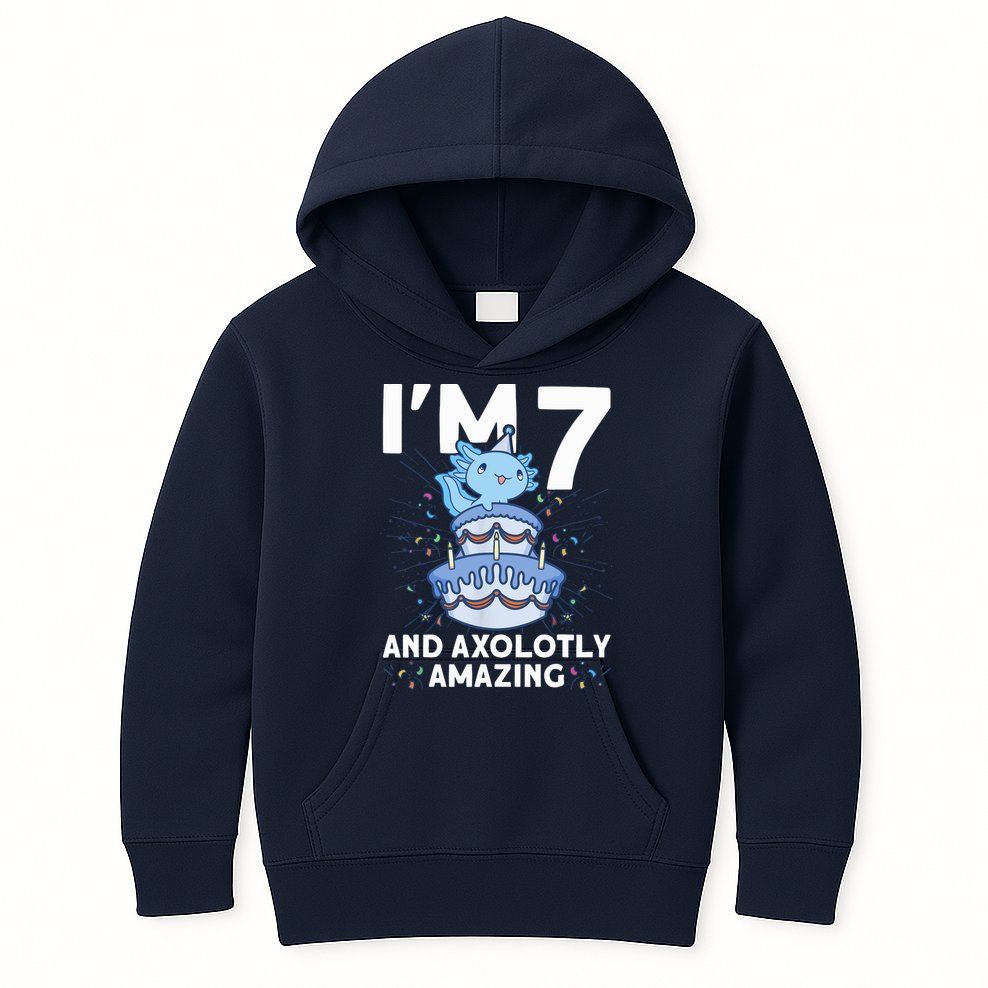I'm 7 Bday Axolotl Party Cute 7th Birthday Axolotl Kids Hoodie