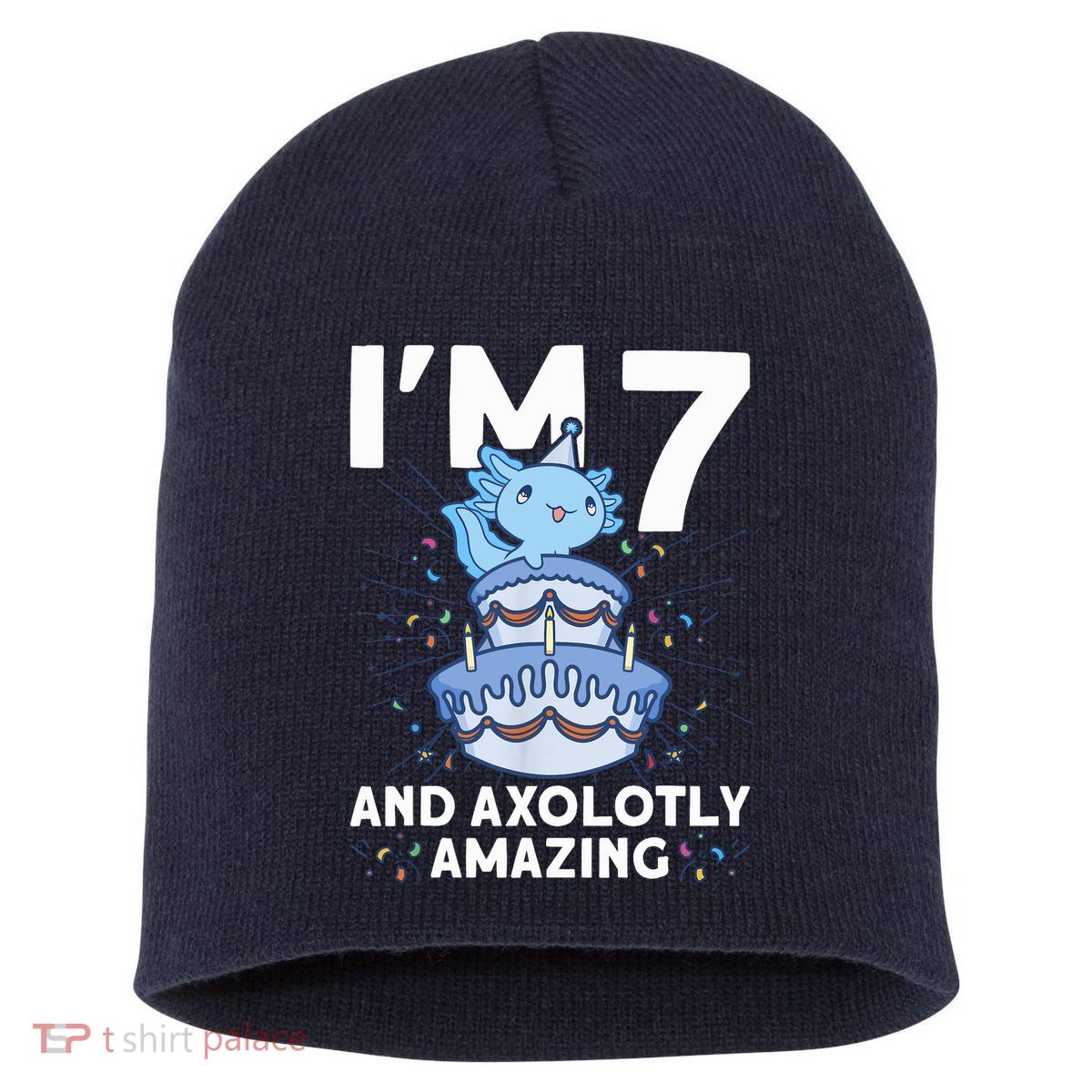 I'm 7 Bday Axolotl Party Cute 7th Birthday Axolotl Short Acrylic Beanie