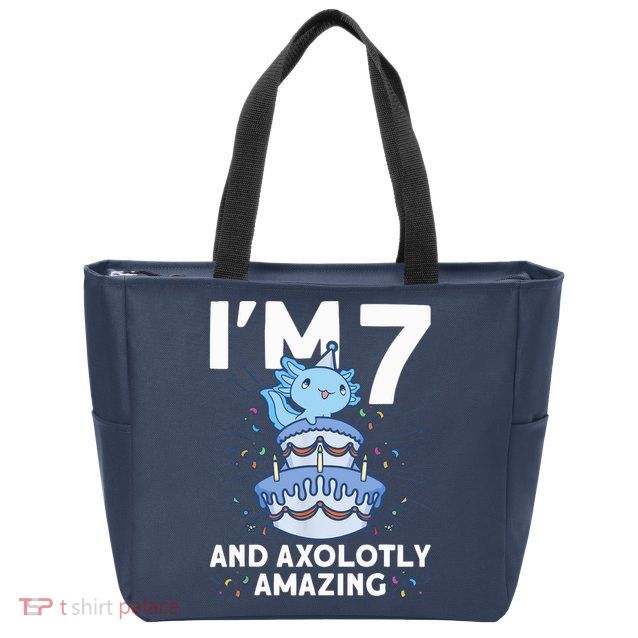 I'm 7 Bday Axolotl Party Cute 7th Birthday Axolotl Zip Tote Bag