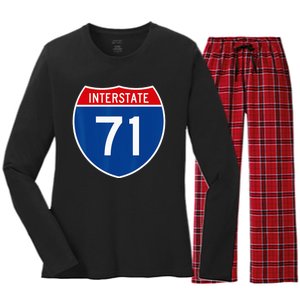 I 71 Interstate Highway Shield Sign A1 Funny Women's Long Sleeve Flannel Pajama Set 