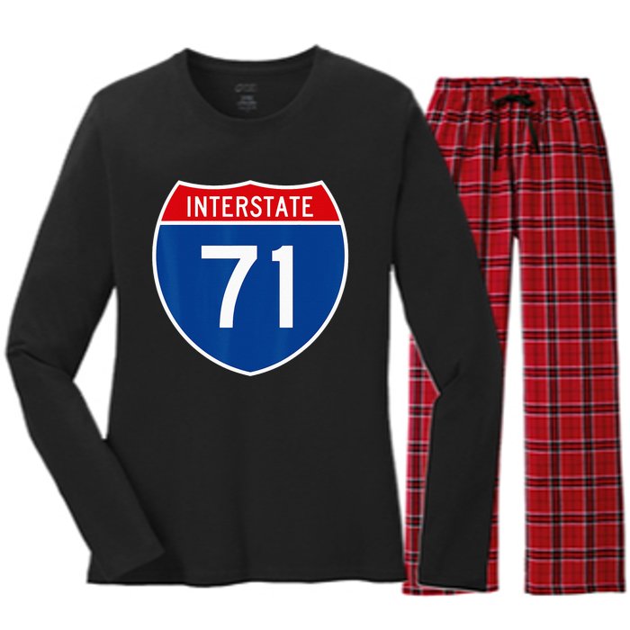 I 71 Interstate Highway Shield Sign A1 Funny Women's Long Sleeve Flannel Pajama Set 