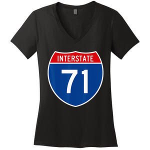 I 71 Interstate Highway Shield Sign A1 Funny Women's V-Neck T-Shirt