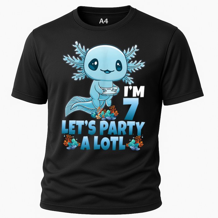 I'm 7 Let's Party A Lotl 7th Birthday 7 Year Old Axolotl Cooling Performance Crew T-Shirt