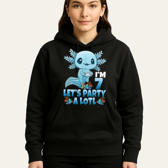 I'm 7 Let's Party A Lotl 7th Birthday 7 Year Old Axolotl Hoodie