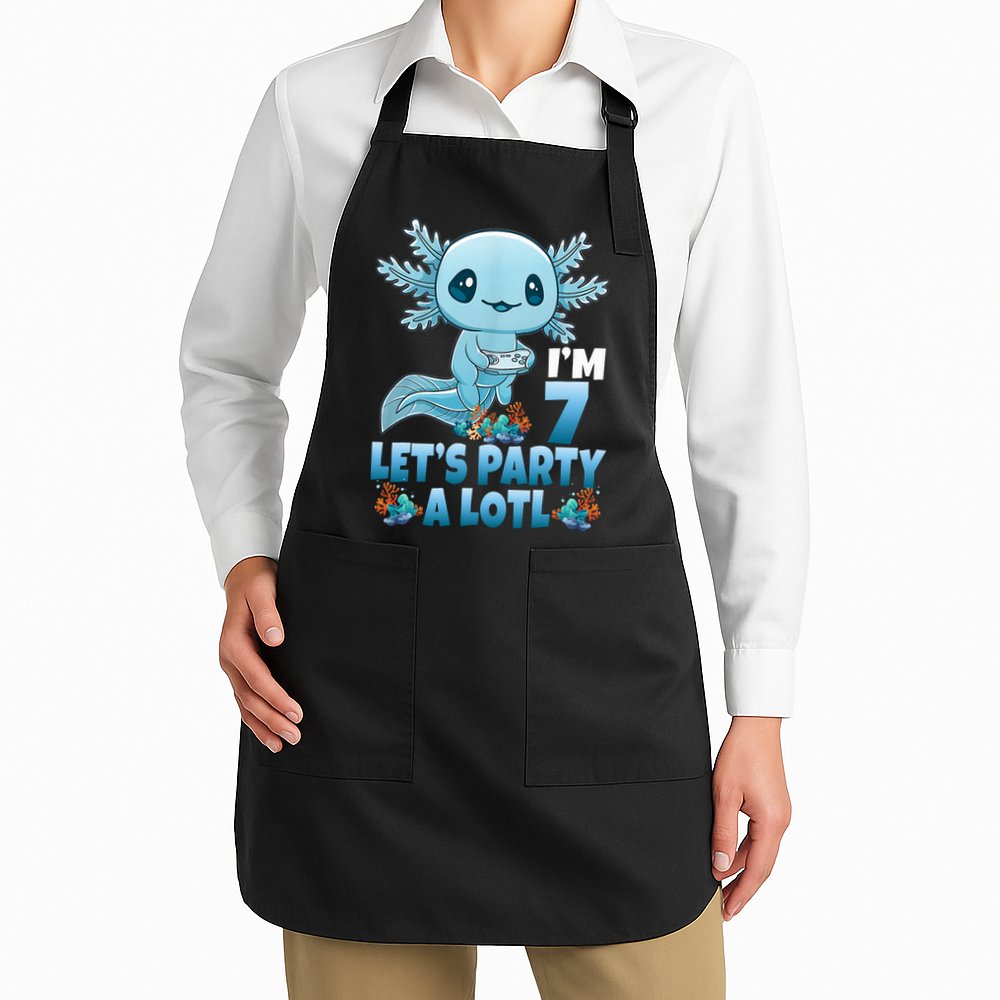 I'm 7 Let's Party A Lotl 7th Birthday 7 Year Old Axolotl Apron