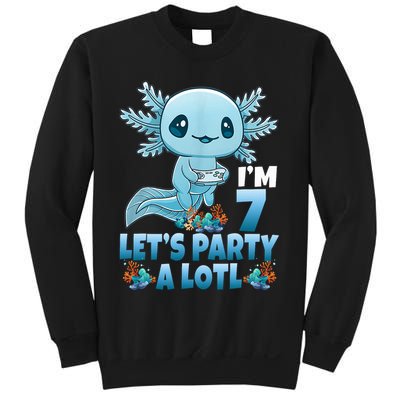 I'm 7 Let's Party A Lotl 7th Birthday 7 Year Old Axolotl Sweatshirt