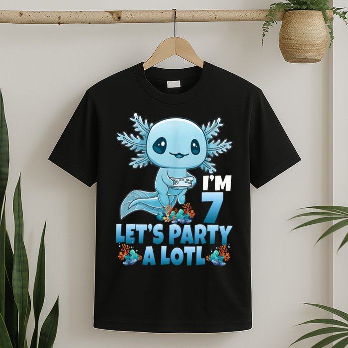 I'm 7 Let's Party A Lotl 7th Birthday 7 Year Old Axolotl T-Shirt