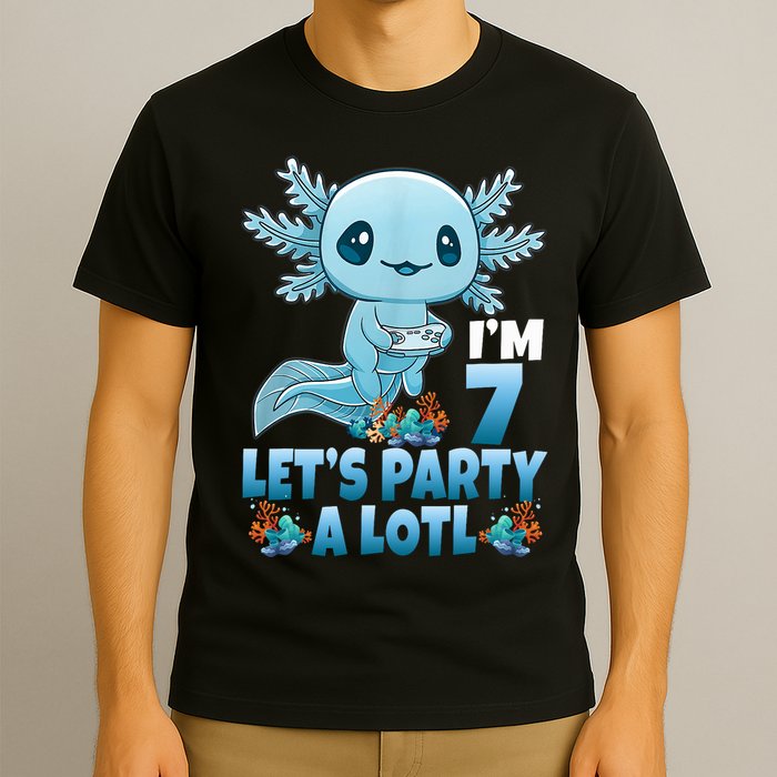 I'm 7 Let's Party A Lotl 7th Birthday 7 Year Old Axolotl T-Shirt
