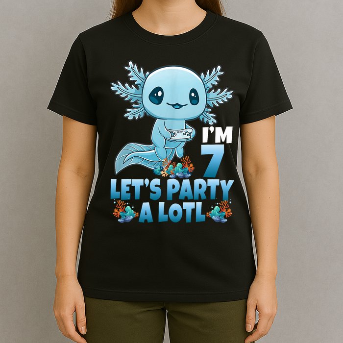 I'm 7 Let's Party A Lotl 7th Birthday 7 Year Old Axolotl T-Shirt