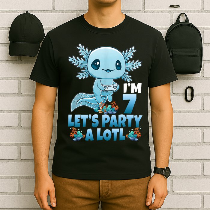 I'm 7 Let's Party A Lotl 7th Birthday 7 Year Old Axolotl T-Shirt
