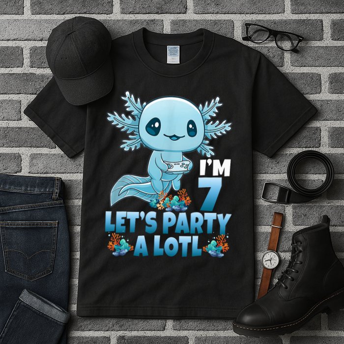 I'm 7 Let's Party A Lotl 7th Birthday 7 Year Old Axolotl Tall T-Shirt