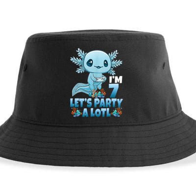I'm 7 Let's Party A Lotl 7th Birthday 7 Year Old Axolotl Sustainable Bucket Hat