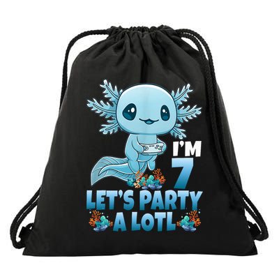 I'm 7 Let's Party A Lotl 7th Birthday 7 Year Old Axolotl Drawstring Bag