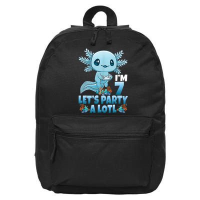 I'm 7 Let's Party A Lotl 7th Birthday 7 Year Old Axolotl 16 in Basic Backpack