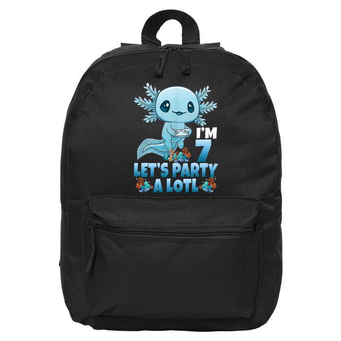 I'm 7 Let's Party A Lotl 7th Birthday 7 Year Old Axolotl 16 in Basic Backpack