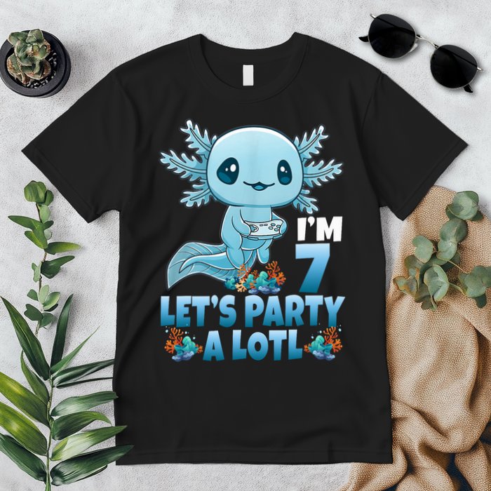 I'm 7 Let's Party A Lotl 7th Birthday 7 Year Old Axolotl Premium T-Shirt