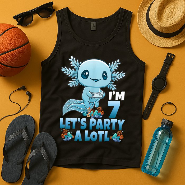 I'm 7 Let's Party A Lotl 7th Birthday 7 Year Old Axolotl Tank Top