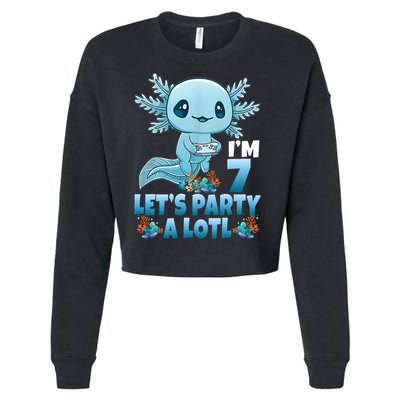 I'm 7 Let's Party A Lotl 7th Birthday 7 Year Old Axolotl Cropped Pullover Crew