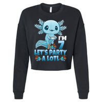 I'm 7 Let's Party A Lotl 7th Birthday 7 Year Old Axolotl Cropped Pullover Crew
