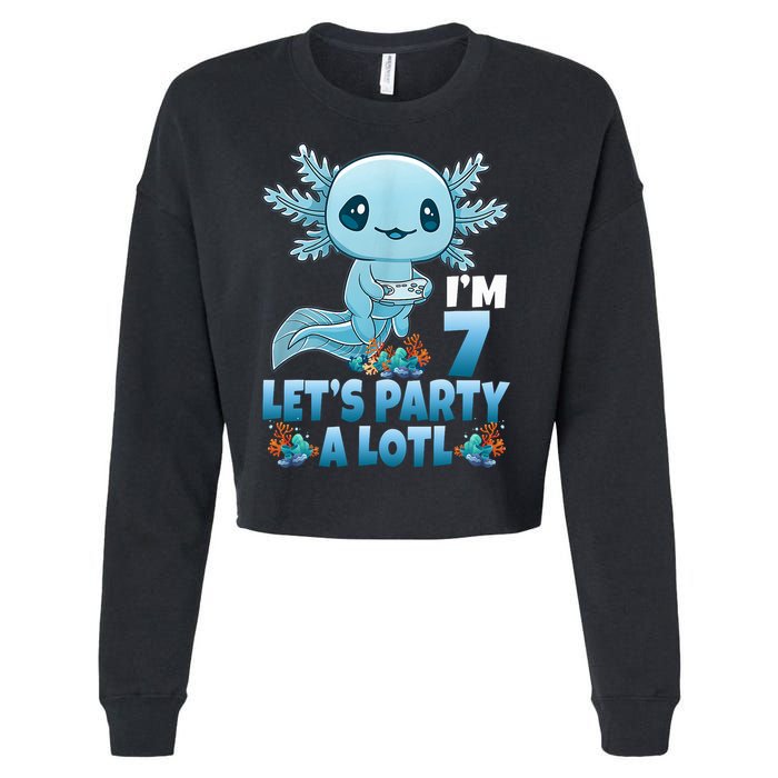 I'm 7 Let's Party A Lotl 7th Birthday 7 Year Old Axolotl Cropped Pullover Crew