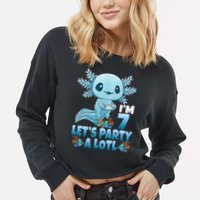 I'm 7 Let's Party A Lotl 7th Birthday 7 Year Old Axolotl Cropped Pullover Crew