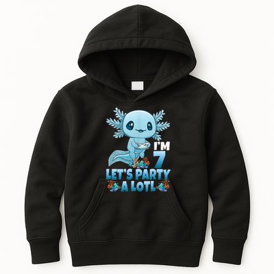 I'm 7 Let's Party A Lotl 7th Birthday 7 Year Old Axolotl Kids Hoodie