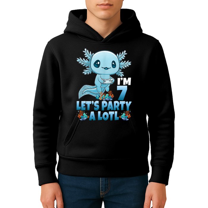 I'm 7 Let's Party A Lotl 7th Birthday 7 Year Old Axolotl Kids Hoodie