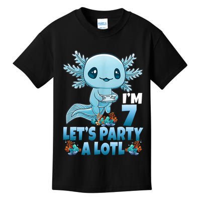 I'm 7 Let's Party A Lotl 7th Birthday 7 Year Old Axolotl Kids T-Shirt