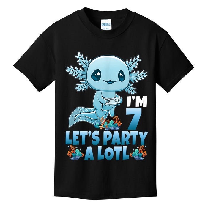 I'm 7 Let's Party A Lotl 7th Birthday 7 Year Old Axolotl Kids T-Shirt