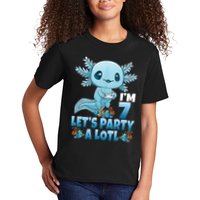 I'm 7 Let's Party A Lotl 7th Birthday 7 Year Old Axolotl Kids T-Shirt