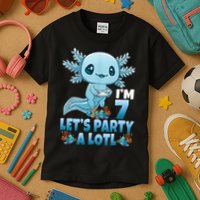 I'm 7 Let's Party A Lotl 7th Birthday 7 Year Old Axolotl Kids T-Shirt